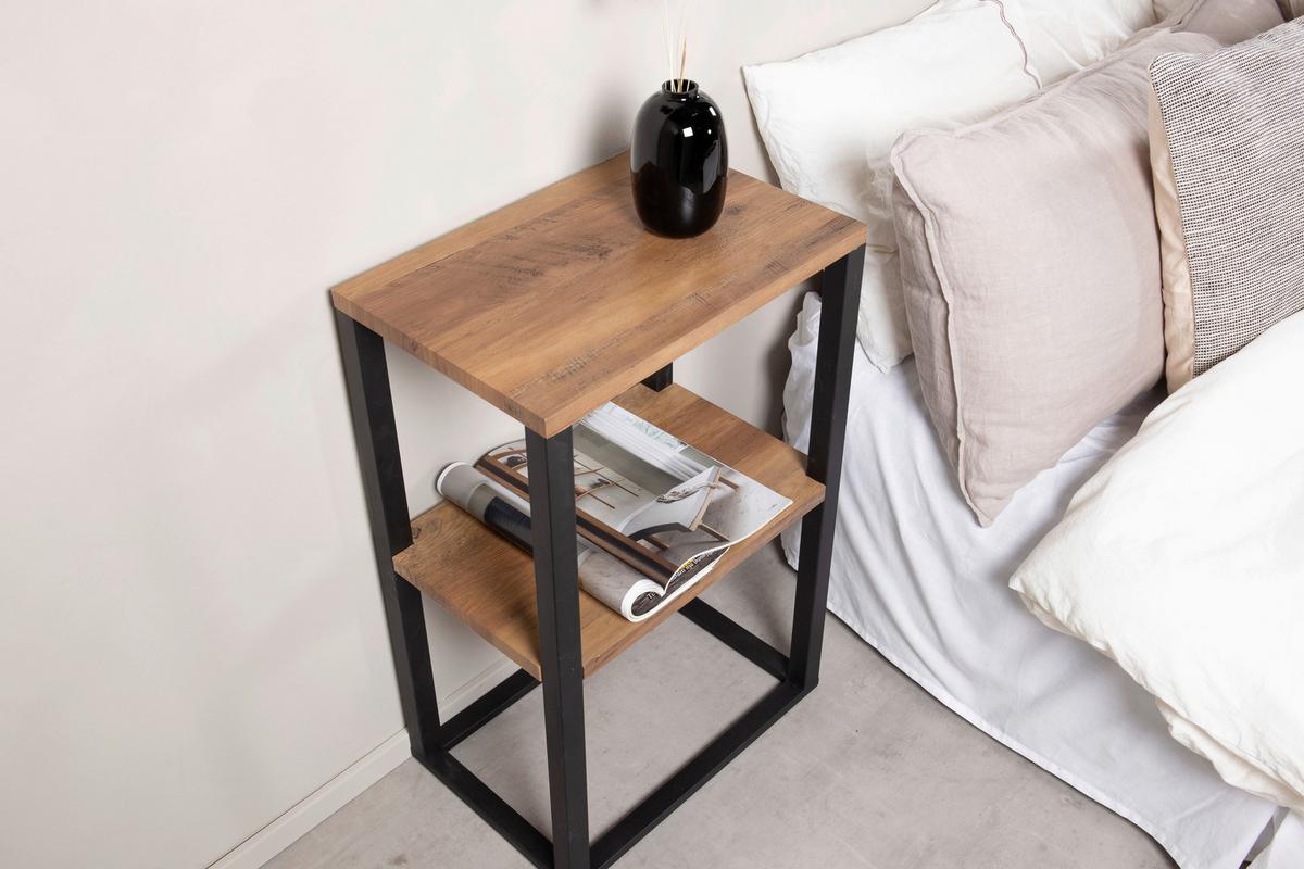 Nachttisch Rise - Schwarz/Braun, Design, Holzwerkstoff/Metall (30/70/45cm) - Livetastic