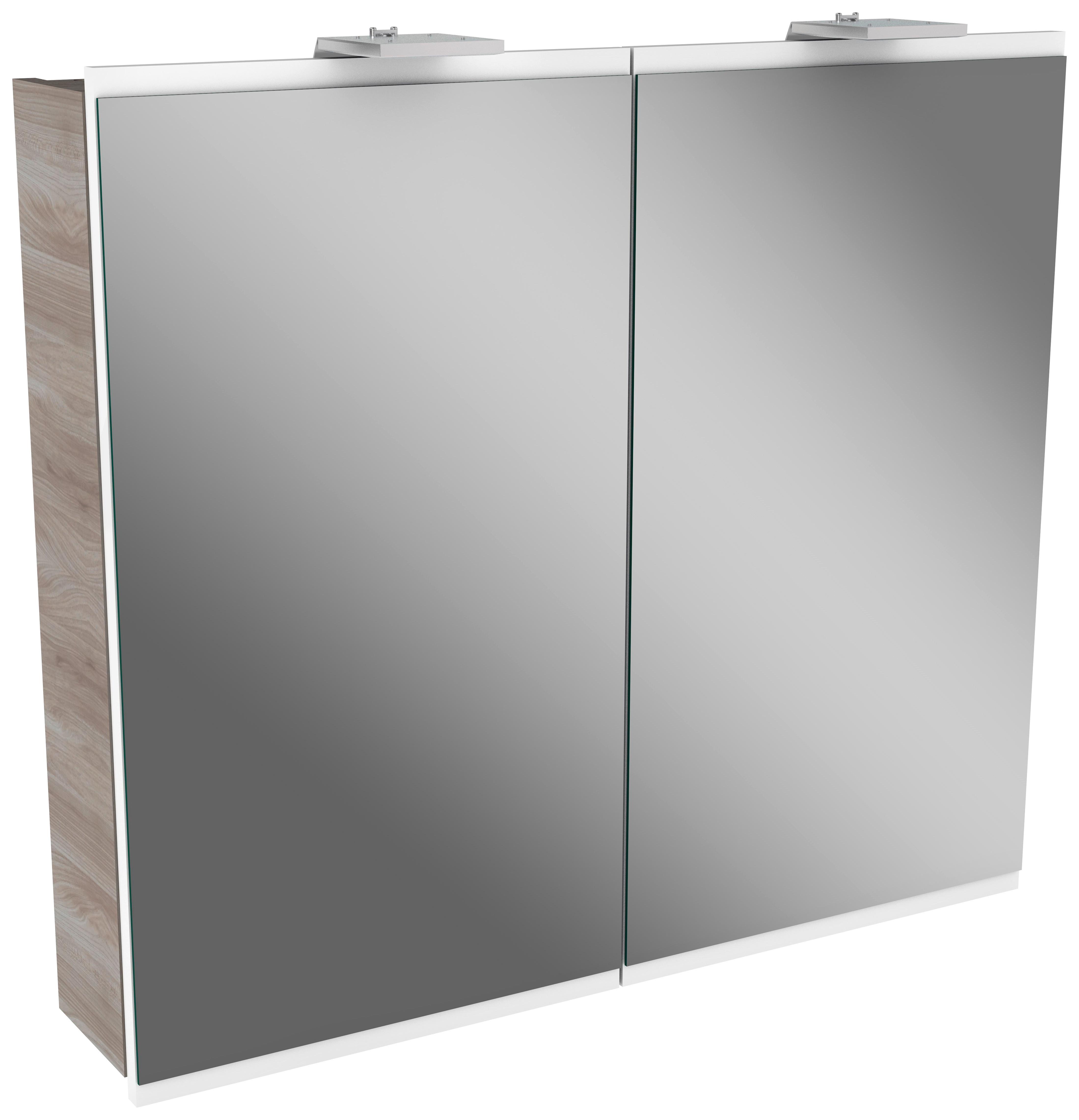 Spiegelschrank Lima mit LED 2-Türig BHT: 80x73x15,5 cm - Eschefarben, MODERN, Glas/Holzwerkstoff (80/73/15,5cm) - MID.YOU