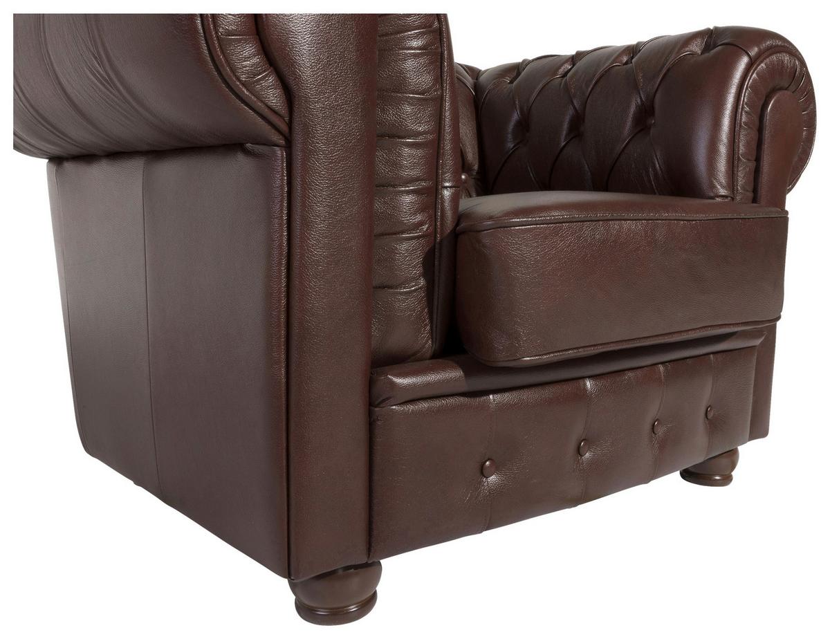 Sitzgarnitur 3-Tlg. Bridgeport Echtleder Braun - Nussbaumfarben/Braun, Design, Leder/Holz (200/76/98cm) - Max Winzer