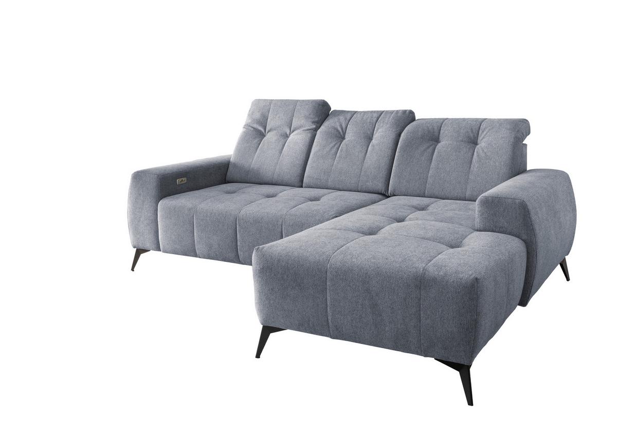 Ecksofa mit USB Anschluss Sano, Hellblau, S: 258x180 cm - Schwarz/Hellblau, MODERN, Textil (258/180cm) - Livetastic