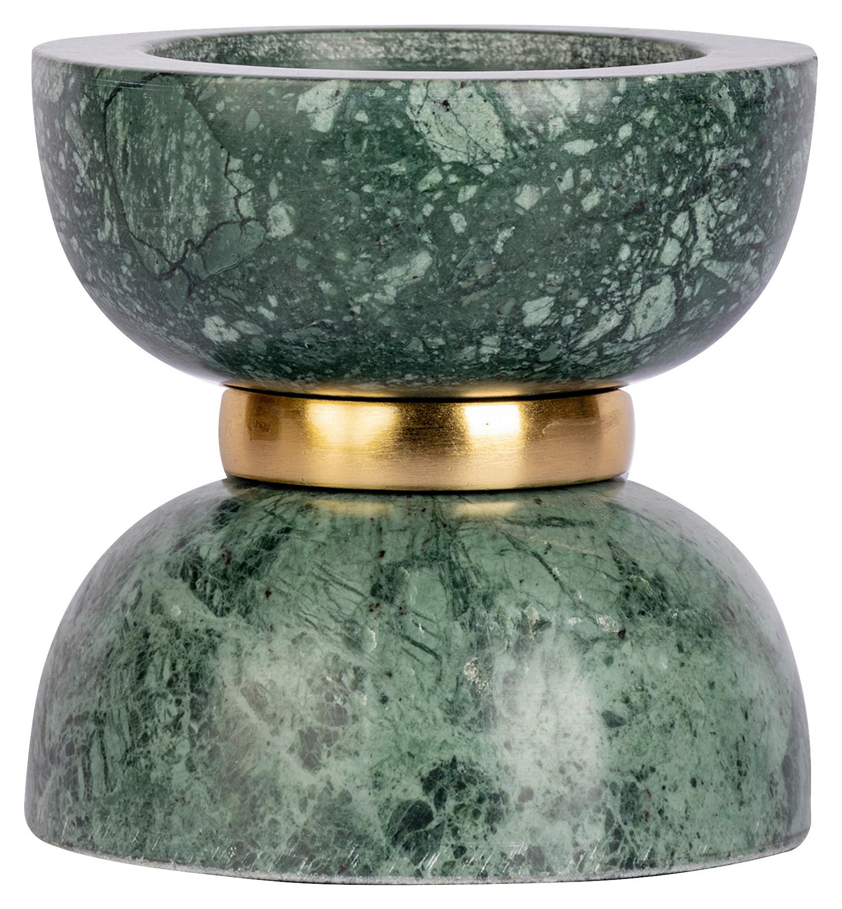 Kerzenhalter Sorin Grün/Goldfarben 12,75x14 cm - Goldfarben/Grün, Trend, Stein/Metall (12.75/14/14cm) - Kayoom