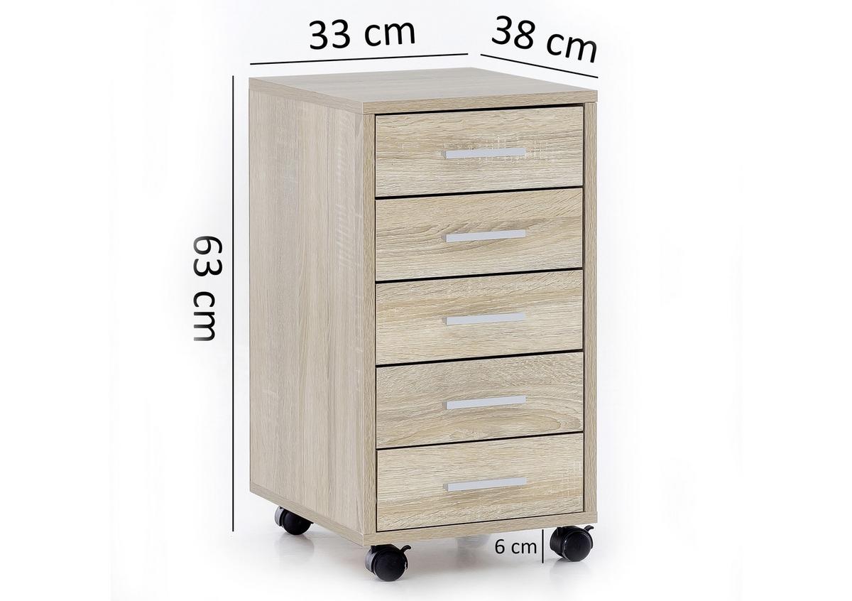 Rollcontainer Eiche Dekor Lisa 33x63x38 cm - Eichefarben, KONVENTIONELL, Holzwerkstoff/Kunststoff (33/63/38cm) - MID.YOU