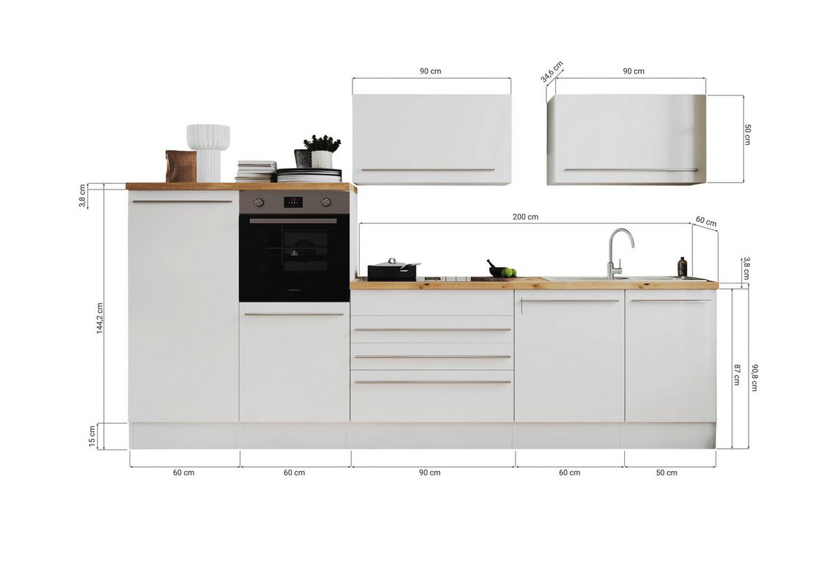 Küchenblock Gabriel Doppelblock - Wildeiche/Weiß Hochglanz, Basics, Holzwerkstoff (320cm) - Respekta