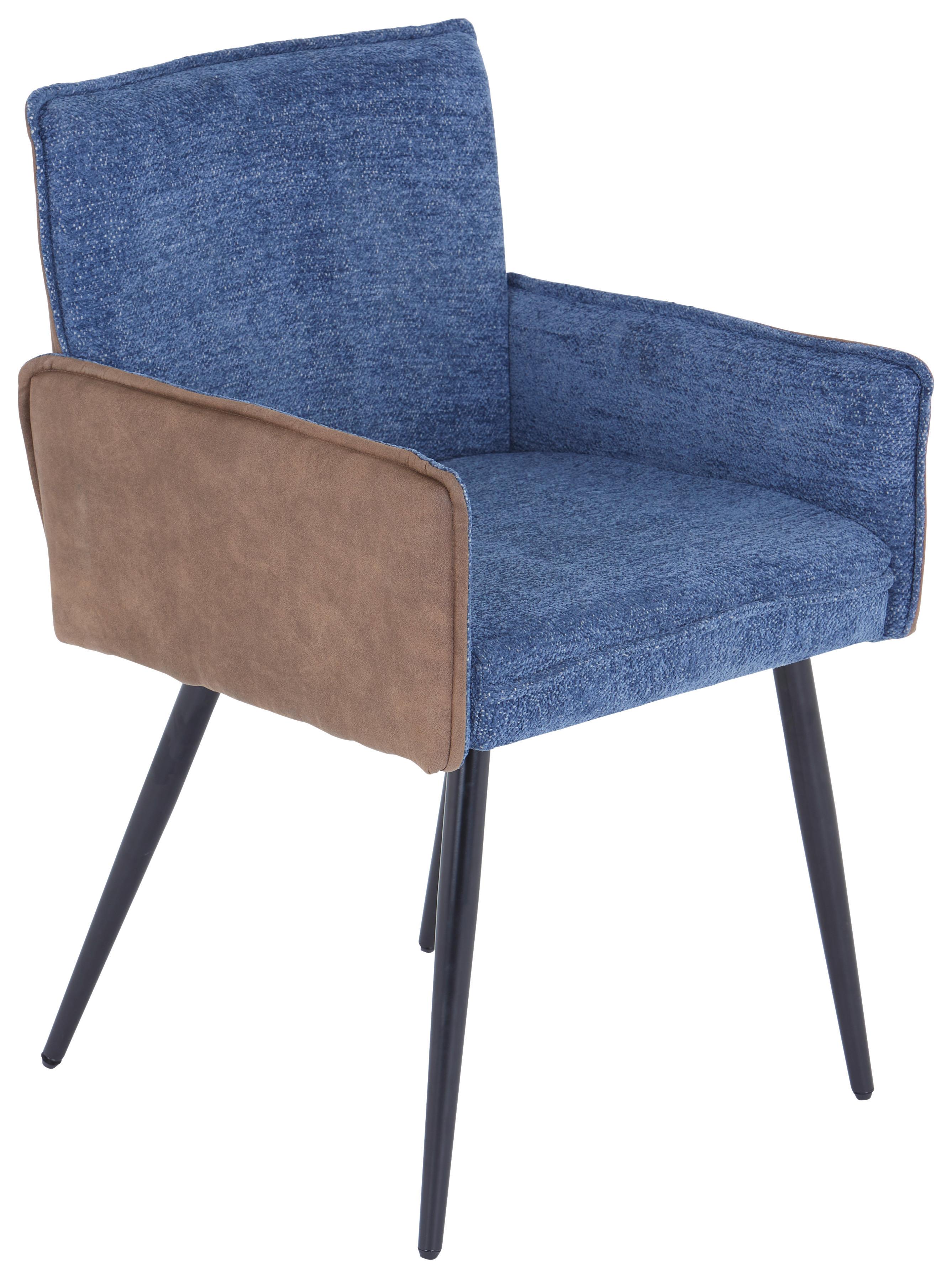 Armlehnstuhl Cory Blau/Braun gepolstert - Blau/Schwarz, MODERN, Textil/Metall (57/84/57cm) - MID.YOU