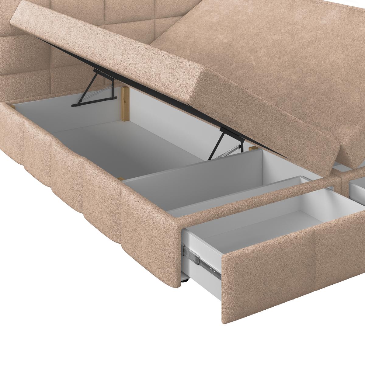 Polsterbett Alba Boucle Hellbraun, 180x200 Cm - Hellbraun/Schwarz, Trend, Textil (180/200cm)