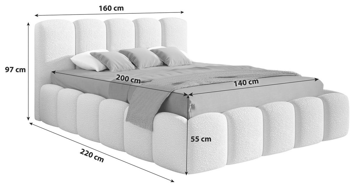 Polsterbett mit Bettkasten 140x200 Artamide Perlmutt - Perlmutt, MODERN, Holz/Textil (140/200cm) - Livetastic
