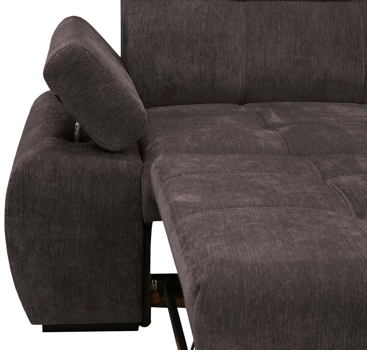 Rohová sedačka VEGAS, pravá, tmavě hnědá žinylka - tmavě hnědá/černá, Design, dřevo/textil (294/173cm)