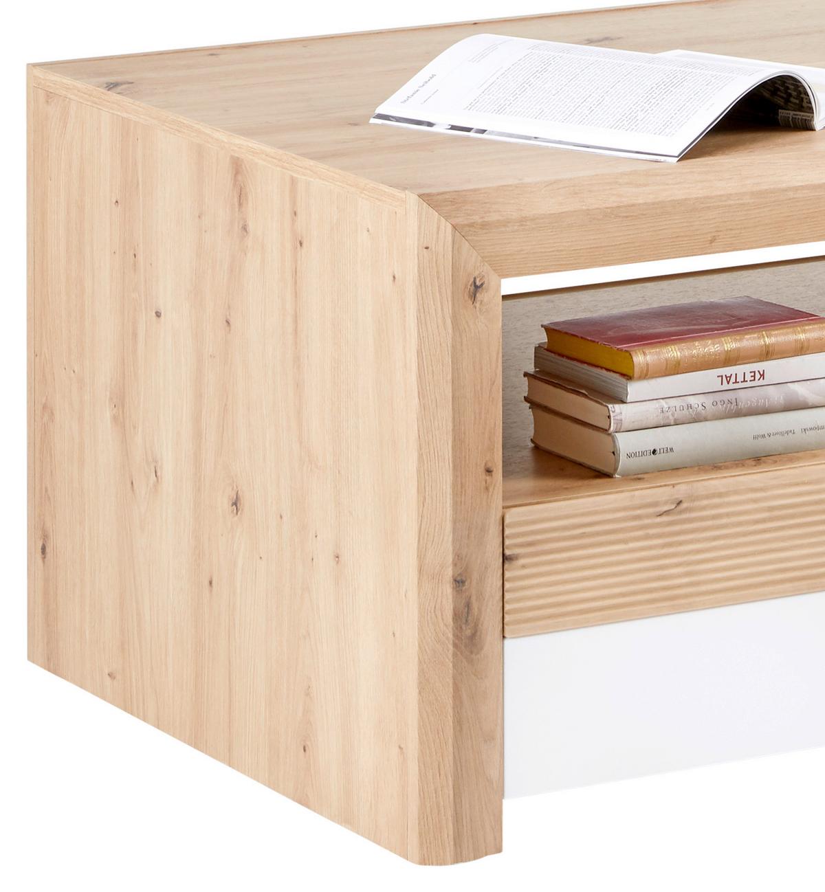 Couchtisch mit Stauraum Kashmir New, Eiche Dekor/Weiß - Eichefarben/Weiß, MODERN, Holzwerkstoff (100/50/69cm) - James Wood