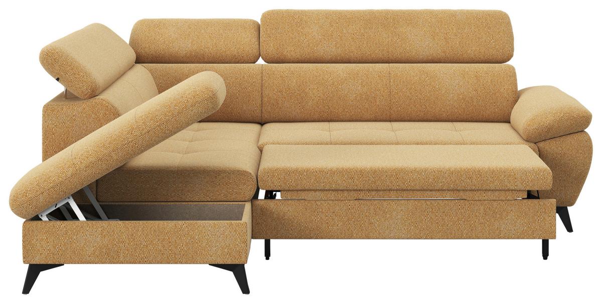 Ecksofa mit Bettfunktion Hudson, Chenille Orange - Schwarz/Orange, KONVENTIONELL, Textil (207/256cm) - Sembella