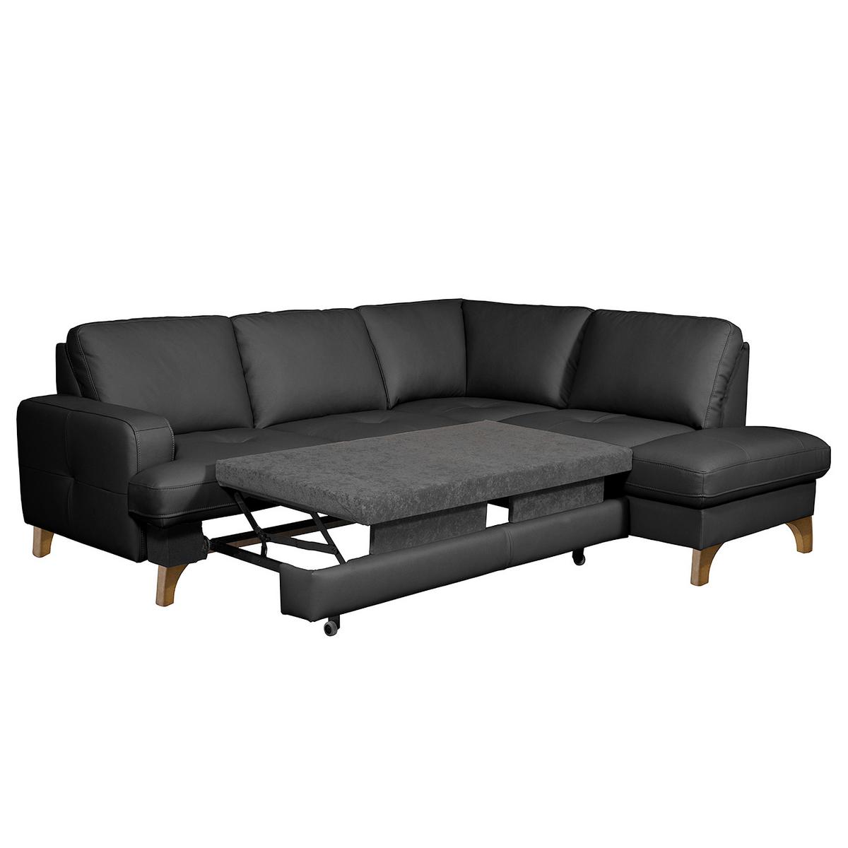 Ecksofa Fargo Schwarz B: 234x190 Cm - Buchefarben/Schwarz, Design, Leder/Textil (234/190cm) - Livetastic