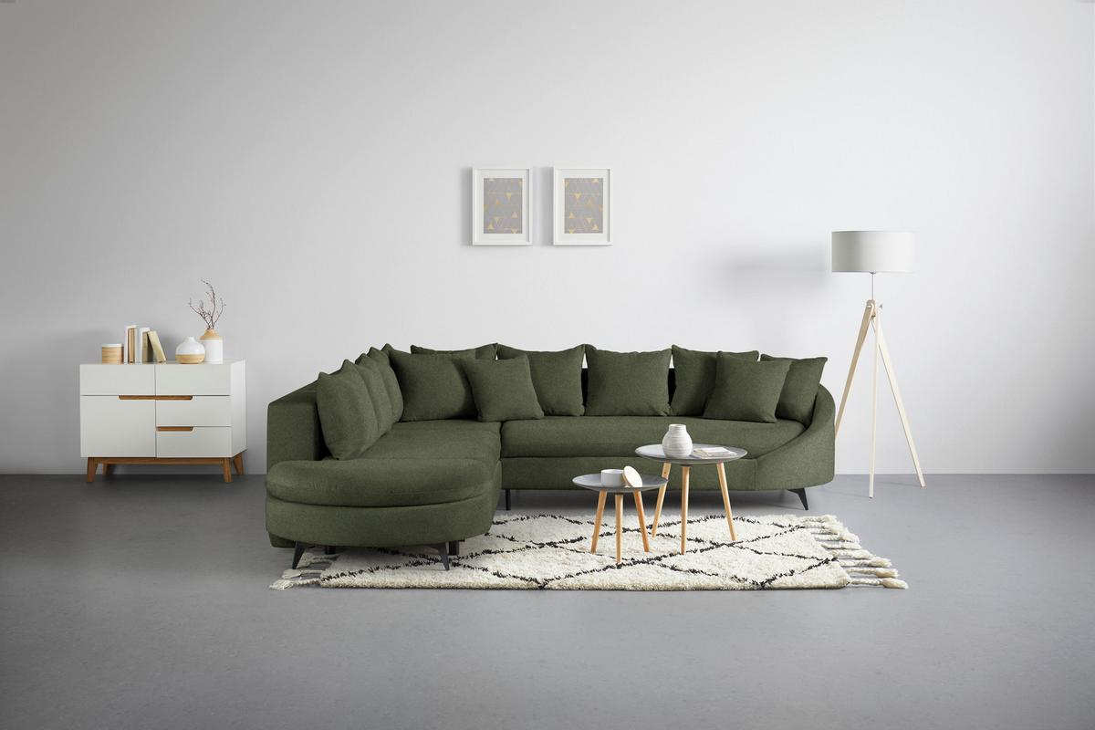 Rohová sedačka AXEL, levá, olivově zelená žinylka - černá/olivově zelená, Moderní, kov/textil (250/291cm) - Mömax