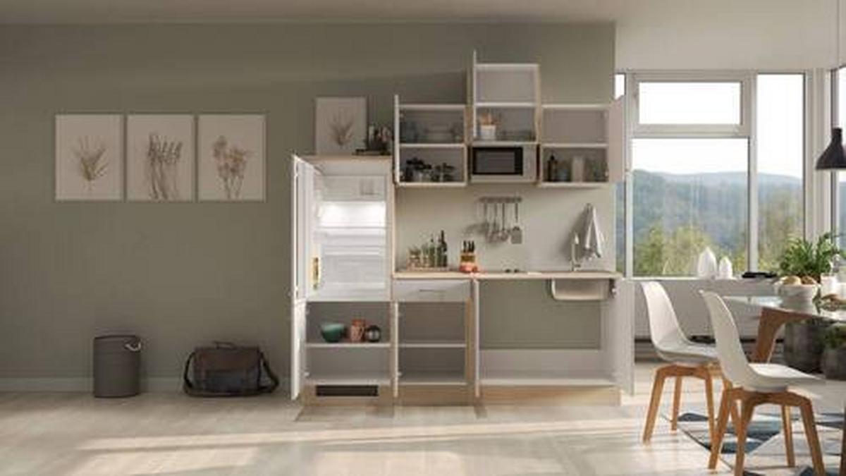 Küchenzeile Nepal mit Geräten 210 cm Kaschmir/Eiche Dekor - Kaschmir/Sonoma Eiche, MODERN, Holzwerkstoff (210cm) - FlexWell