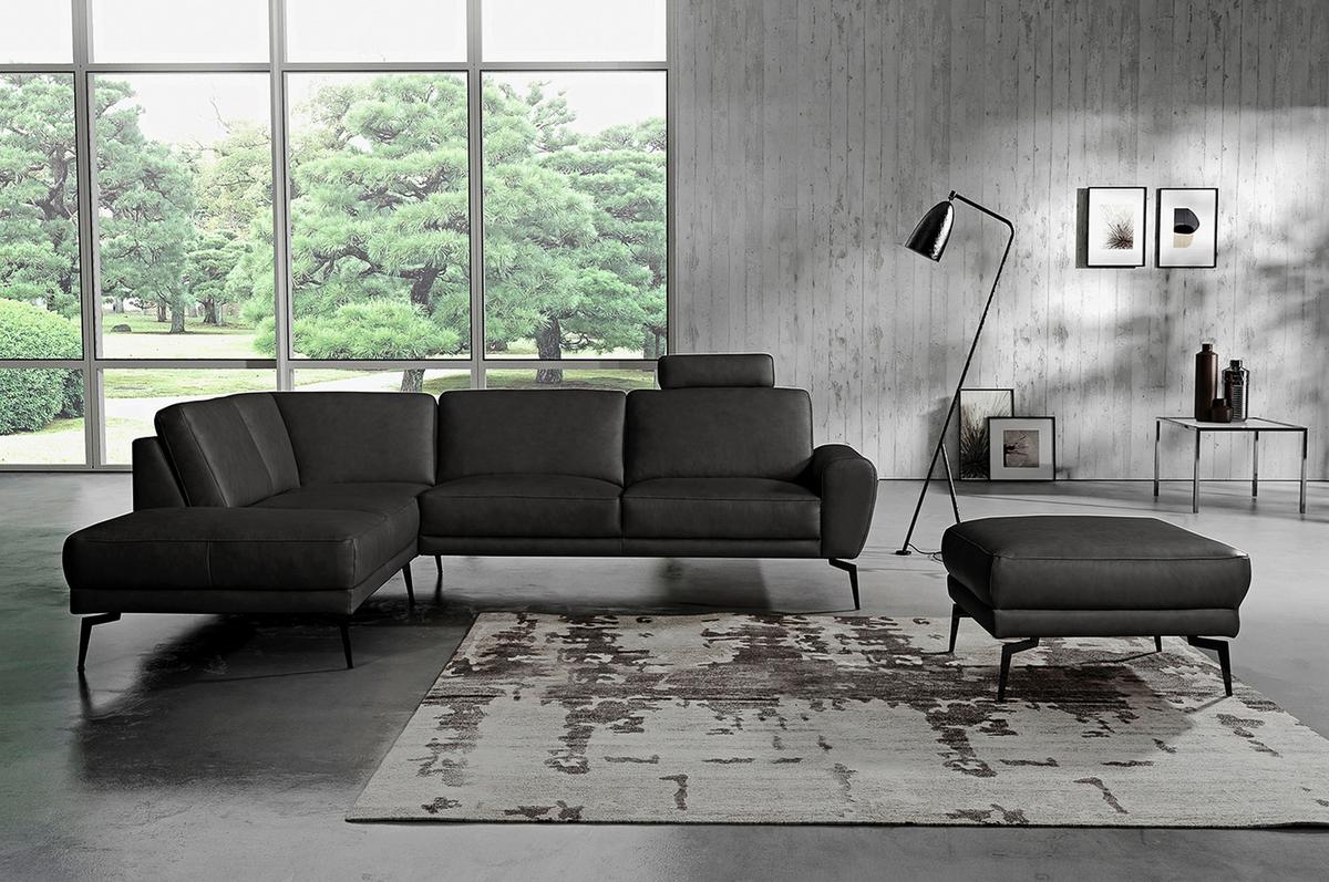 Ecksofa Spring, Schwarz S: 250x273 cm - Schwarz, Design, Leder (250/273cm) - Livetastic