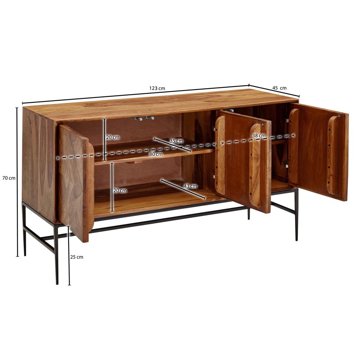 Sideboard Sheesham Sheeshamfarben B: 123 Cm - Sheeshamfarben/Schwarz, Design, Holz (123/70/45cm) - MID.YOU