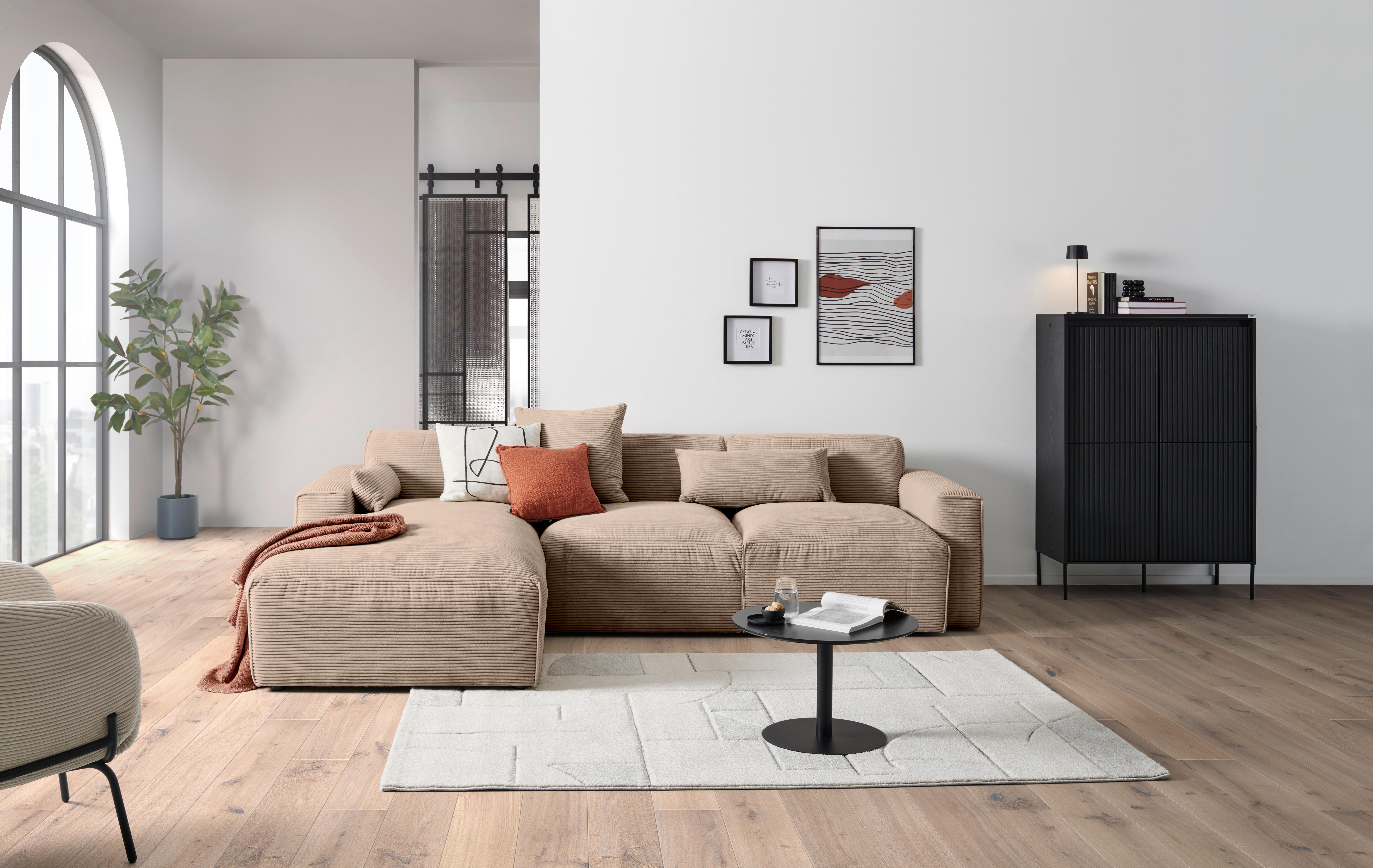 Ecksofa Pearl - Hellbraun/Schwarz, Design, Textil (196/303cm) - Livetastic