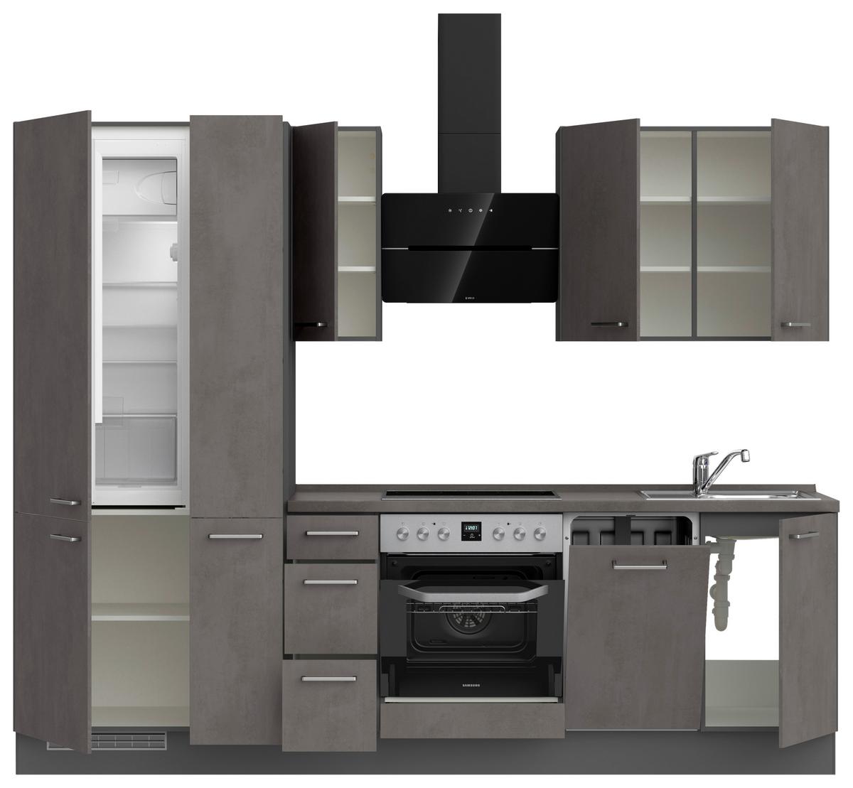 Kuchynská linka 270 cm, bridl.šedý betón/bridl.šedá - farba ušľachtilej ocele/bridlicová, Modern, kov/kompozitné drevo (270cm) - Nobilia