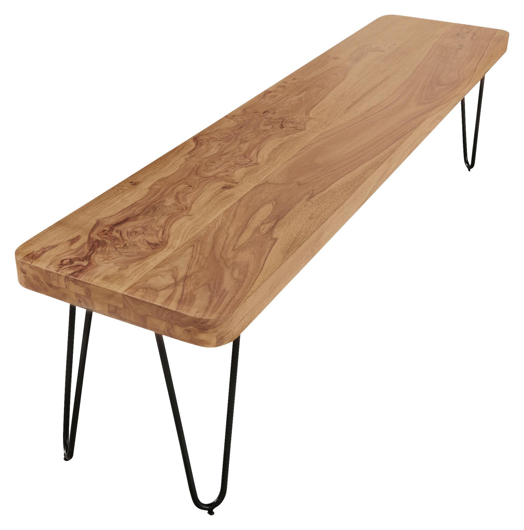 Sitzbank Echtholz Akazie / Metall Schwarz Bagli B: 160 cm - Schwarz/Akaziefarben, MODERN, Holz (160/45/40cm) - MID.YOU