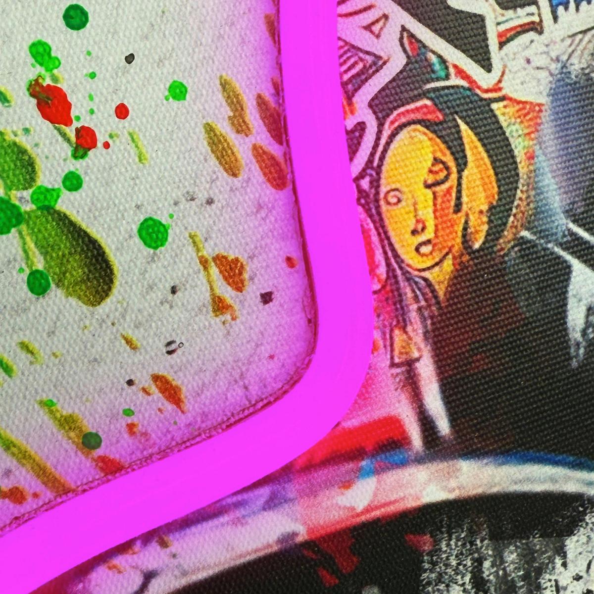 LED-Bild Dog Graffiti - Magenta/Schwarz, Basics, Holzwerkstoff/Kunststoff (50cm)