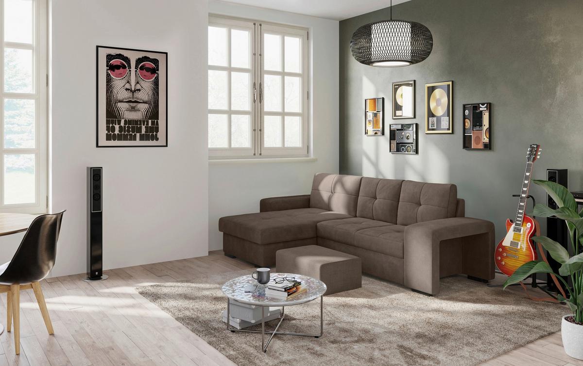 Eckschlafsofa Mattina Taupe S: 156x268 Cm - Taupe/Schwarz, MODERN, Textil (156/268cm) - MID.YOU