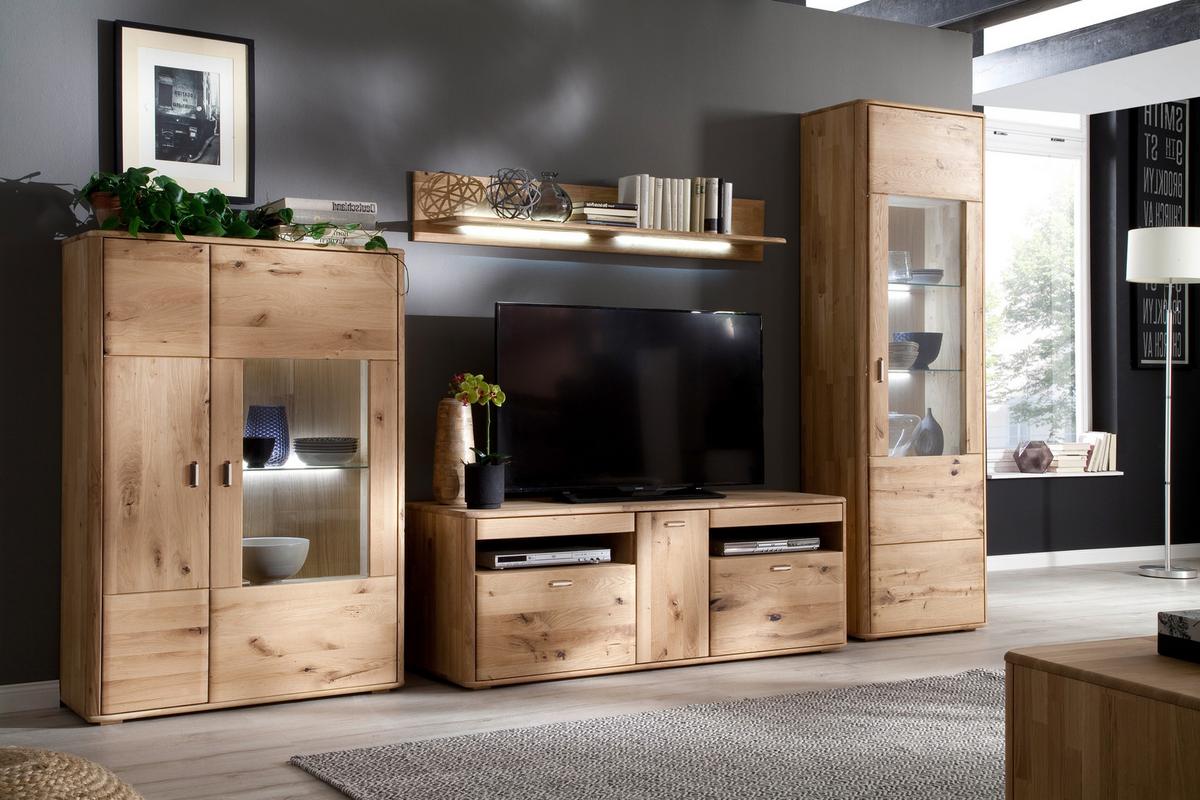 Wohnkombination Massiv 4-tlg. Ravello Eichefarben - Eichefarben, Design, Glas/Holz (339/208/50cm) - Livetastic