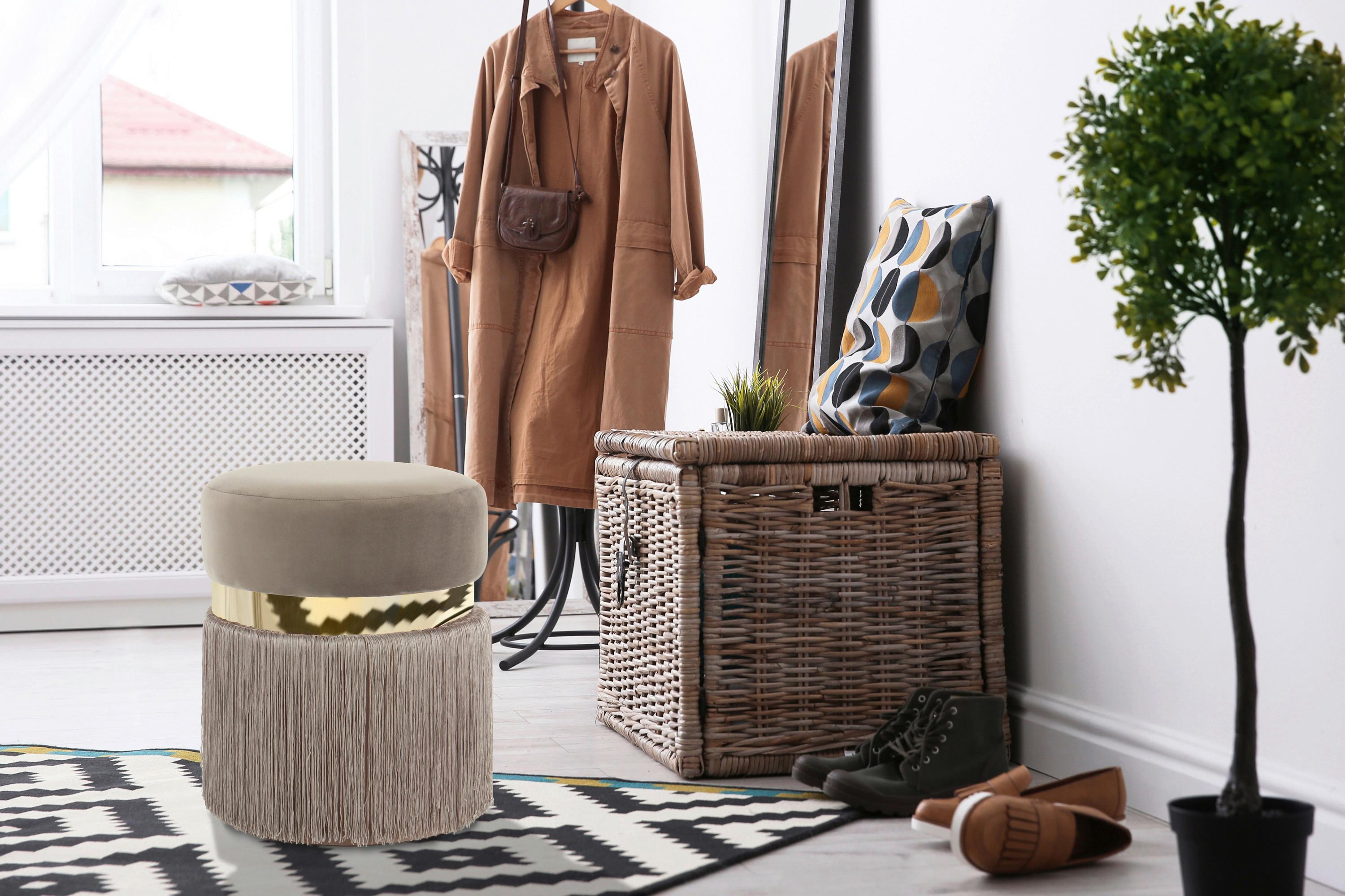 Hocker Rebecca 925 Goldfarben/taupe B: 38 Cm - Taupe/Goldfarben, Design, Kunststoff/Textil (38/45/38cm) - Kayoom