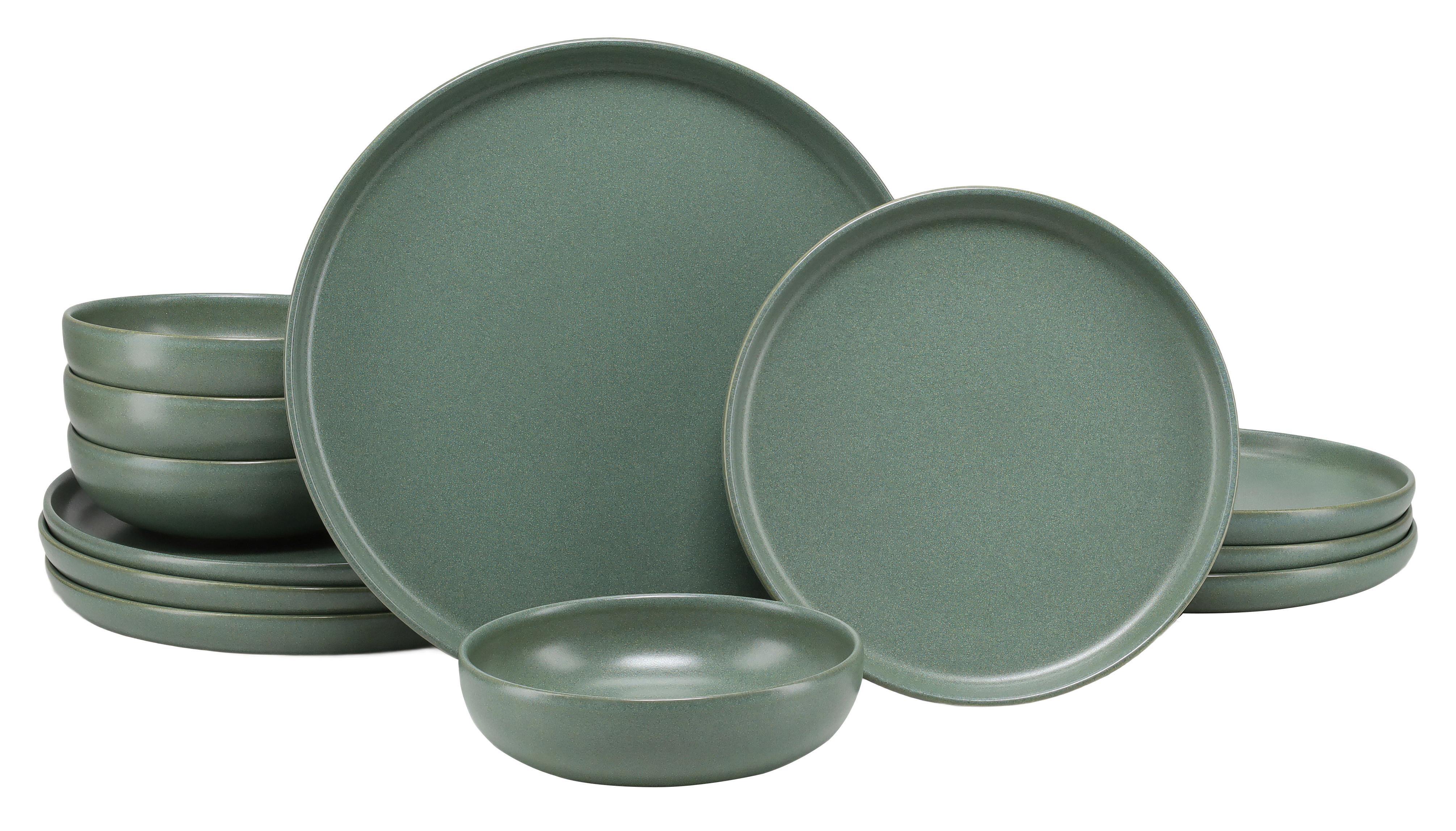 Tafelservice Uno Salbei Steinzeug, 12 -Teilig. - Salbeigrün, Basics, Keramik - Creatable