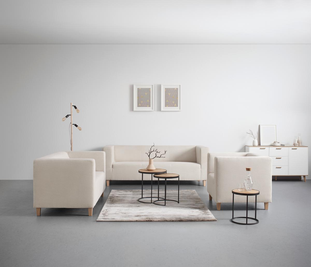 Třímístná pohovka SAM, krémový manšestr - krémová, Moderní, dřevo/textil (217/79/84cm) - Mömax