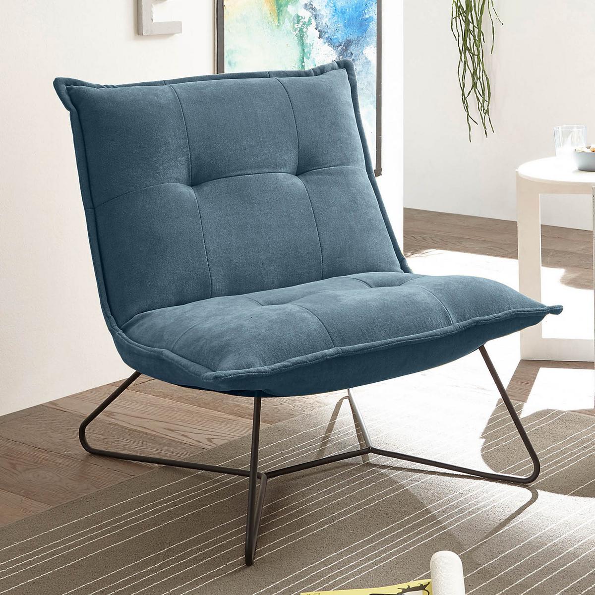 Polstersessel Vico Stoffbezug Denim - Blau/Schwarz, Basics, Textil/Metall (69/76/86cm) - MID.YOU