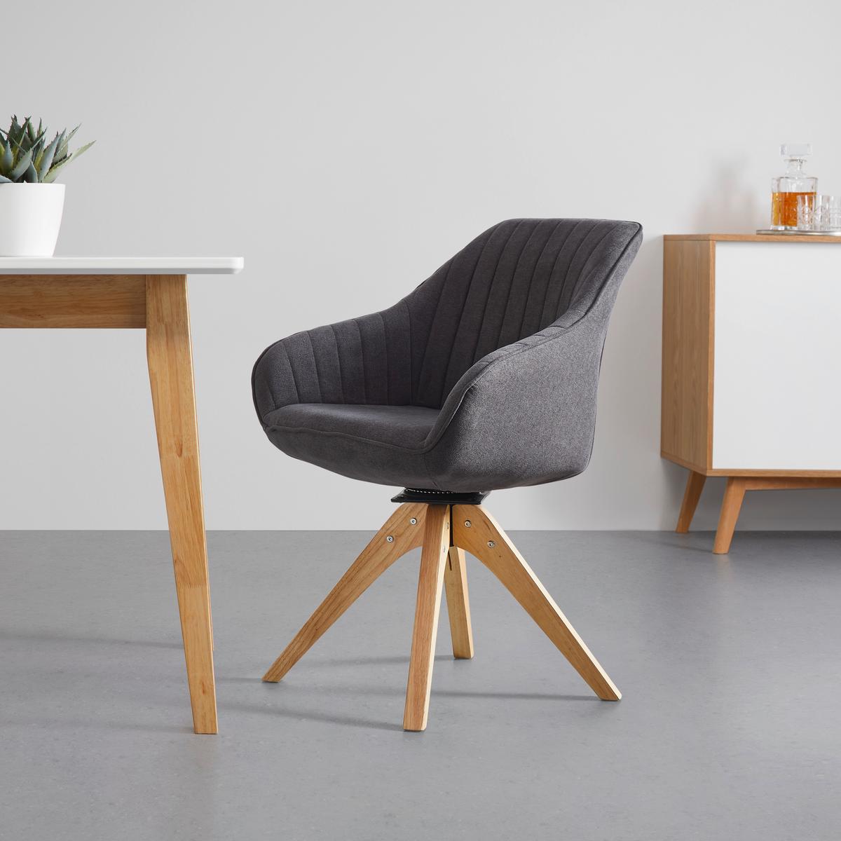 Jídelní židle LEONIE - šedá/barvy dubu, Moderní, dřevo/textil (60/84/61cm) - Modern Living