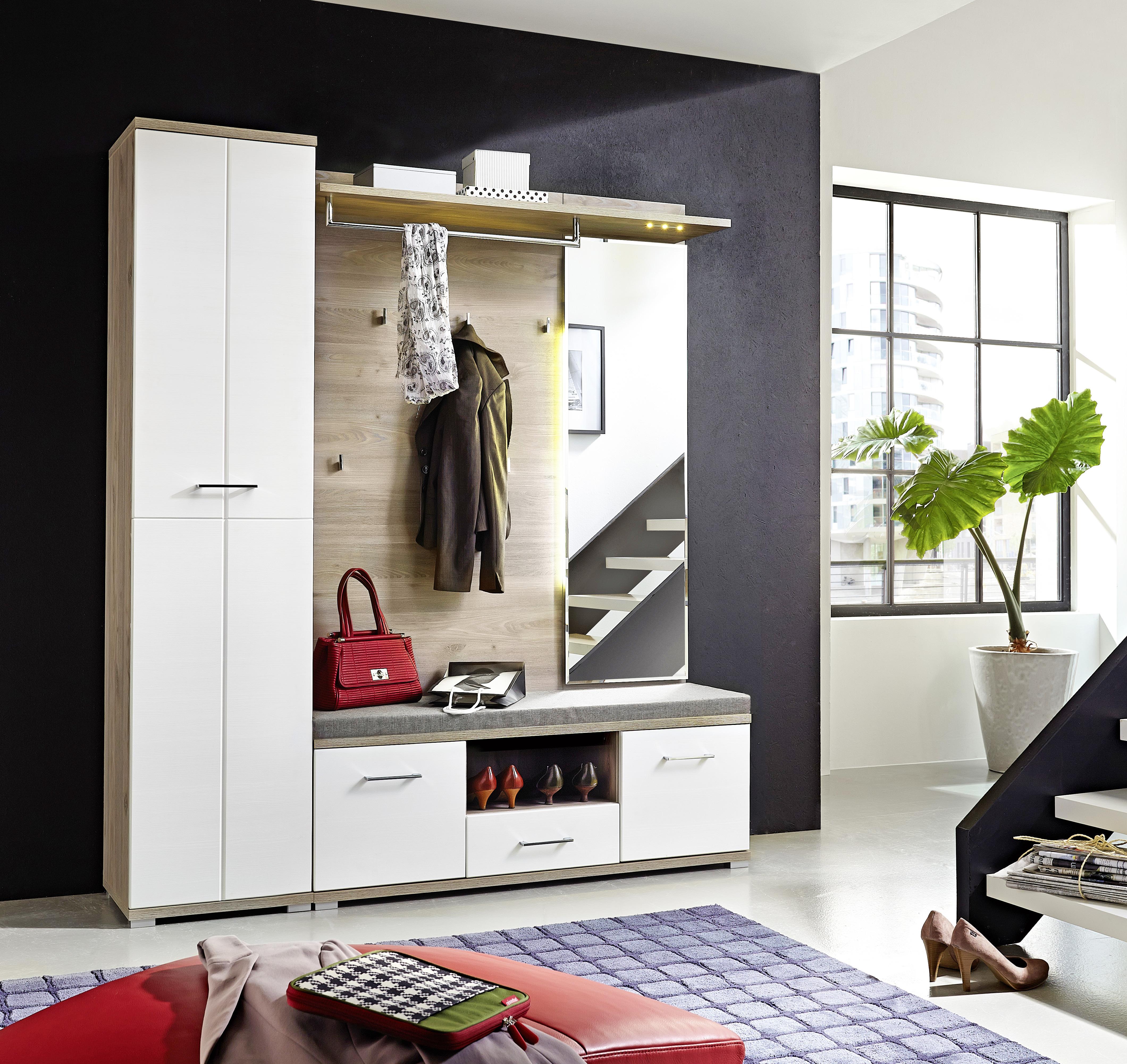 Predsieňová Skriňa Plus - farby strieborného duba/biela, Moderný (47/199/39cm) - Premium Living