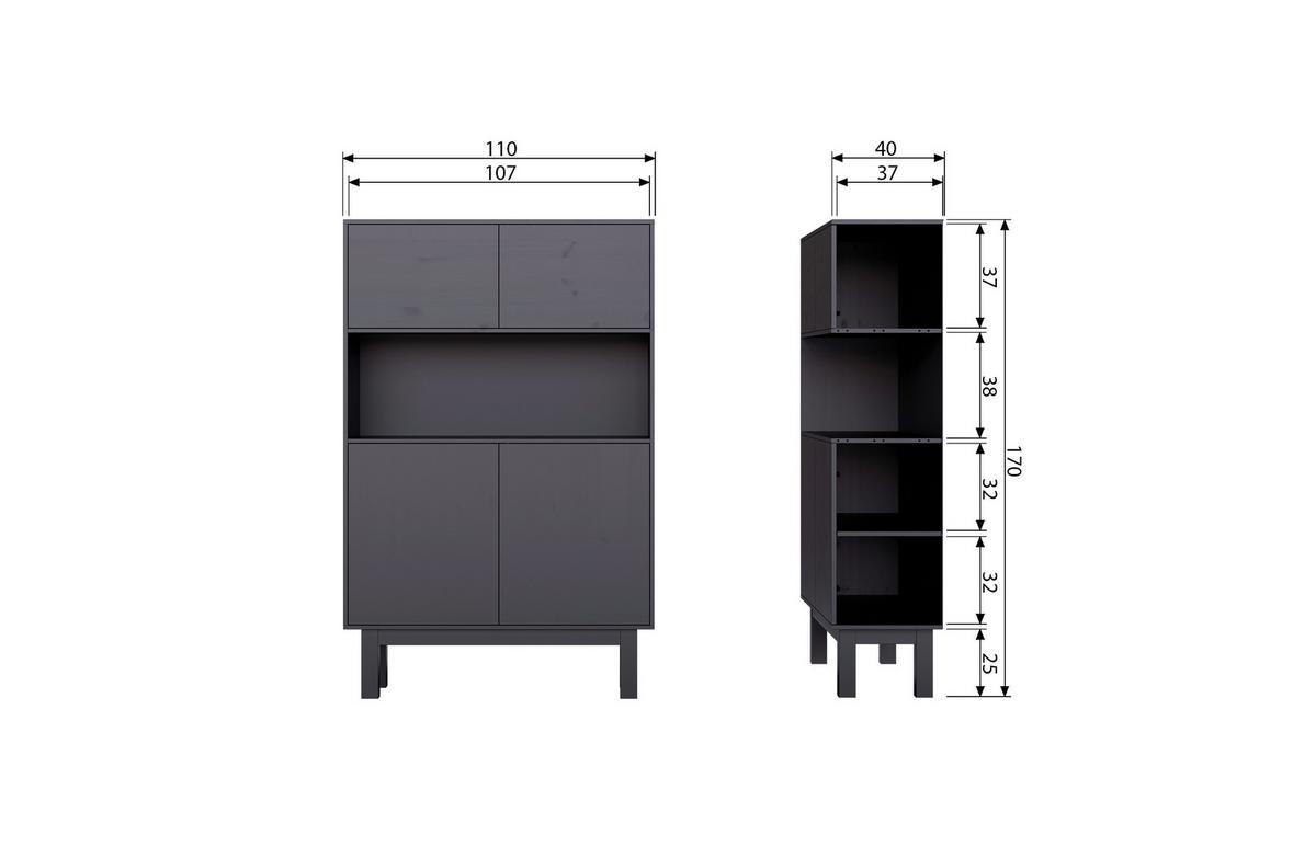 Buffet Finca Schwarz B: 110 cm - Schwarz, Design, Holz (110/170/40cm) - Livetastic