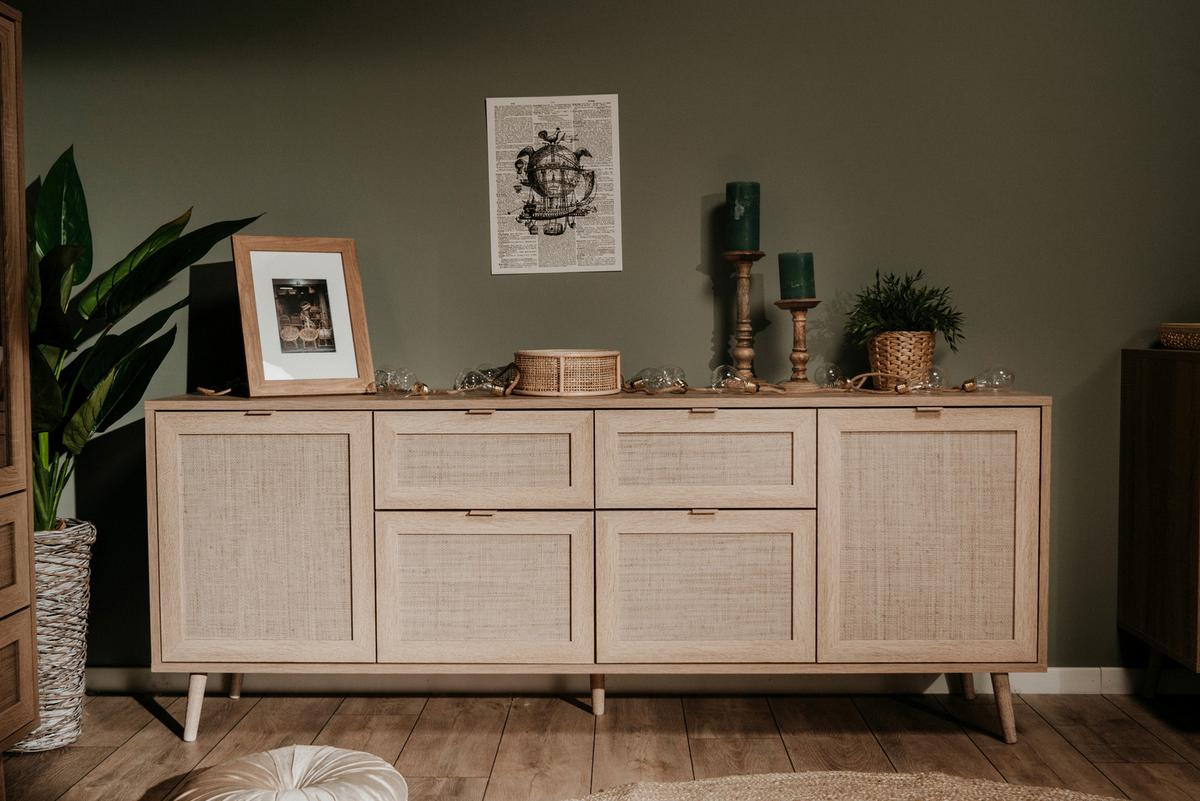 Sideboard Dekor Mit 4 Türen 180 Cm Bali Sonoma Eiche - Sonoma Eiche, Natur, Holzwerkstoff (180/71/40cm) - MID.YOU