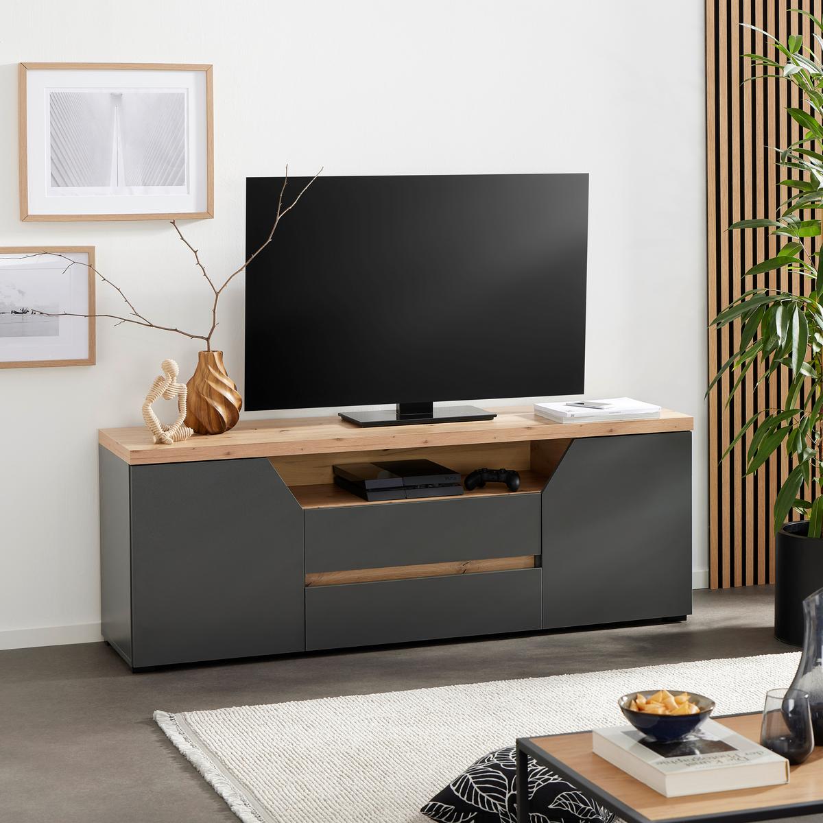 TV stolík PEPE - čierna/biela, Modern, kompozitné drevo/plast (160/58,4/40cm)