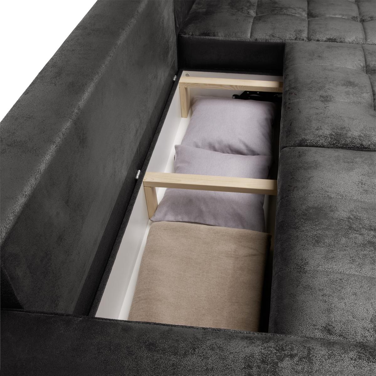 Ecksofa Mit Schlaffunktion + Bettkasten Francesco Grau - Chromfarben/Dunkelgrau, MODERN, Textil (266/167cm) - Livetastic