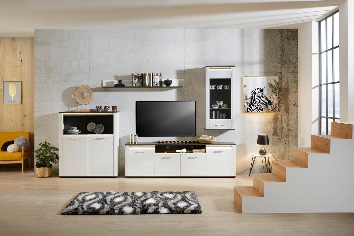 Highboard Mit Led B: 109 Cm Alassio, Weiß/matera - Chromfarben/Graphitfarben, MODERN, Holzwerkstoff (109/122/37,5cm) - Luca Bessoni