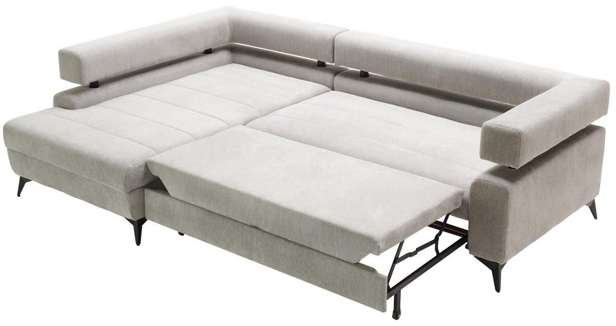 Sedacia súprava ROSALIE, ľavá s úložným priestorom a lôžkom - čierna/svetlosivá, Konventionell, kov/textil (184/265cm)