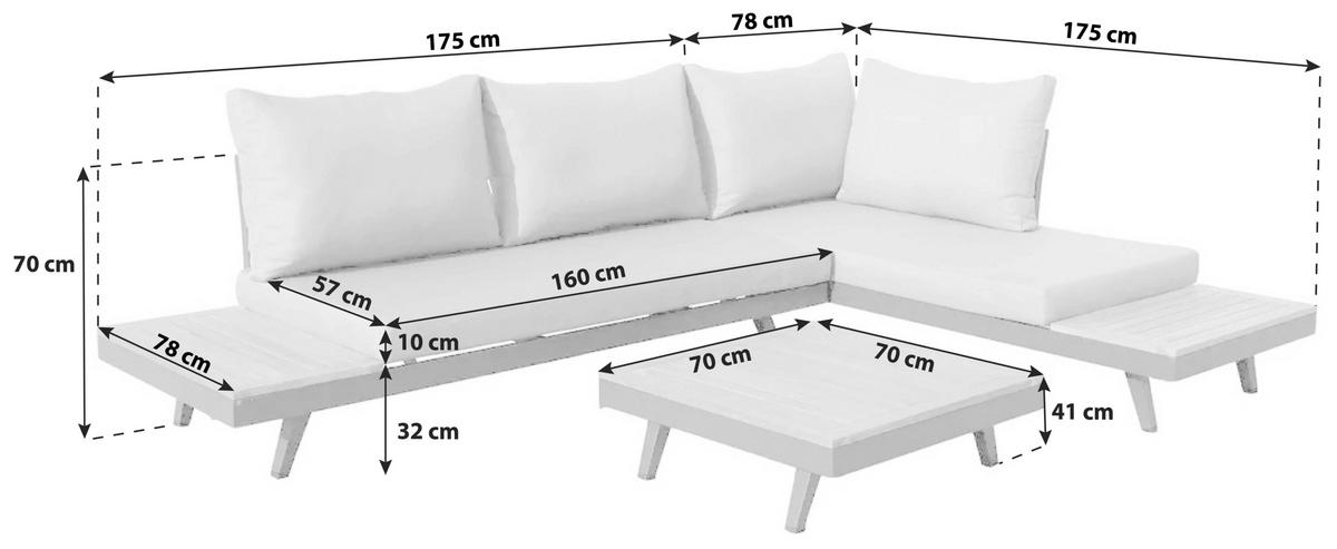 Loungegarnitur 3-Tlg. Naxos Holz/Metall/Textil mit Kissen - Anthrazit/Silberfarben, Basics, Holz/Textil (175/175cm) - Gardenson