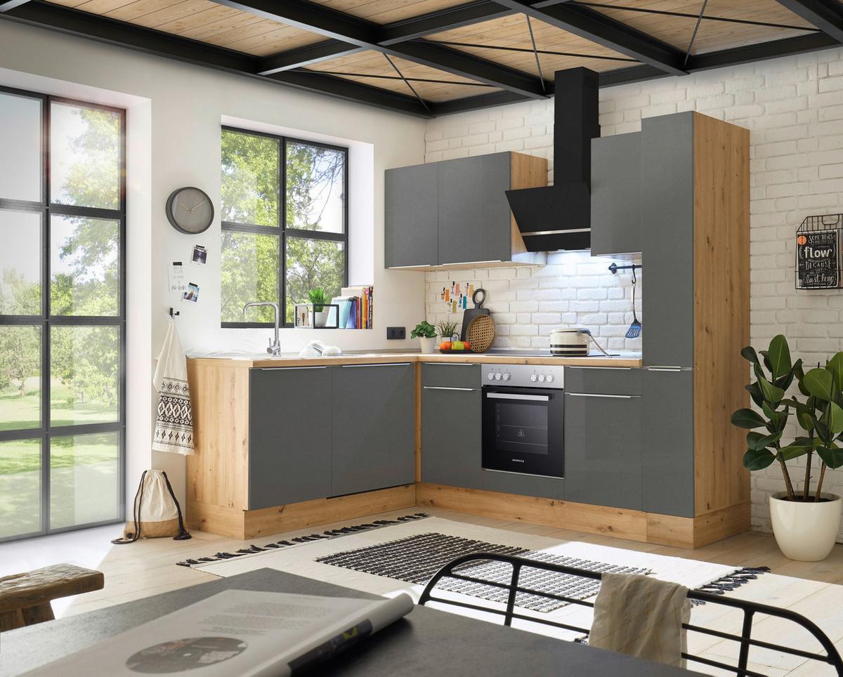Eckküche Mit Geräten 250x170 Cm Grau/eiche Dekor, Modern - Anthrazit/Eiche Artisan, LIFESTYLE, Holzwerkstoff (250/170cm) - Respekta