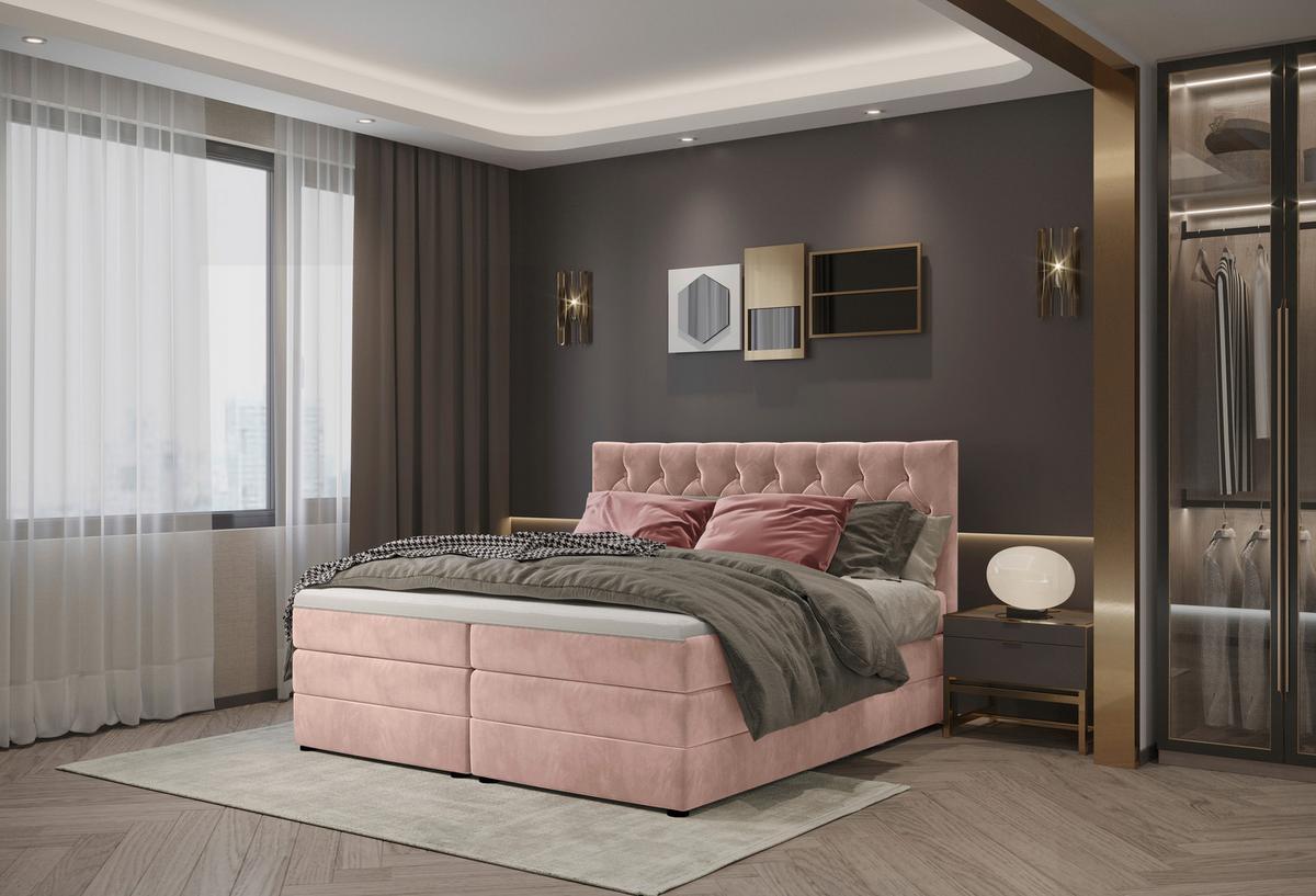 Boxspringbett Swing 14 Altrosa 180x200 Cm H2 - Schwarz/Altrosa, ROMANTIK / LANDHAUS, Textil (184/121/212cm) - James Wood