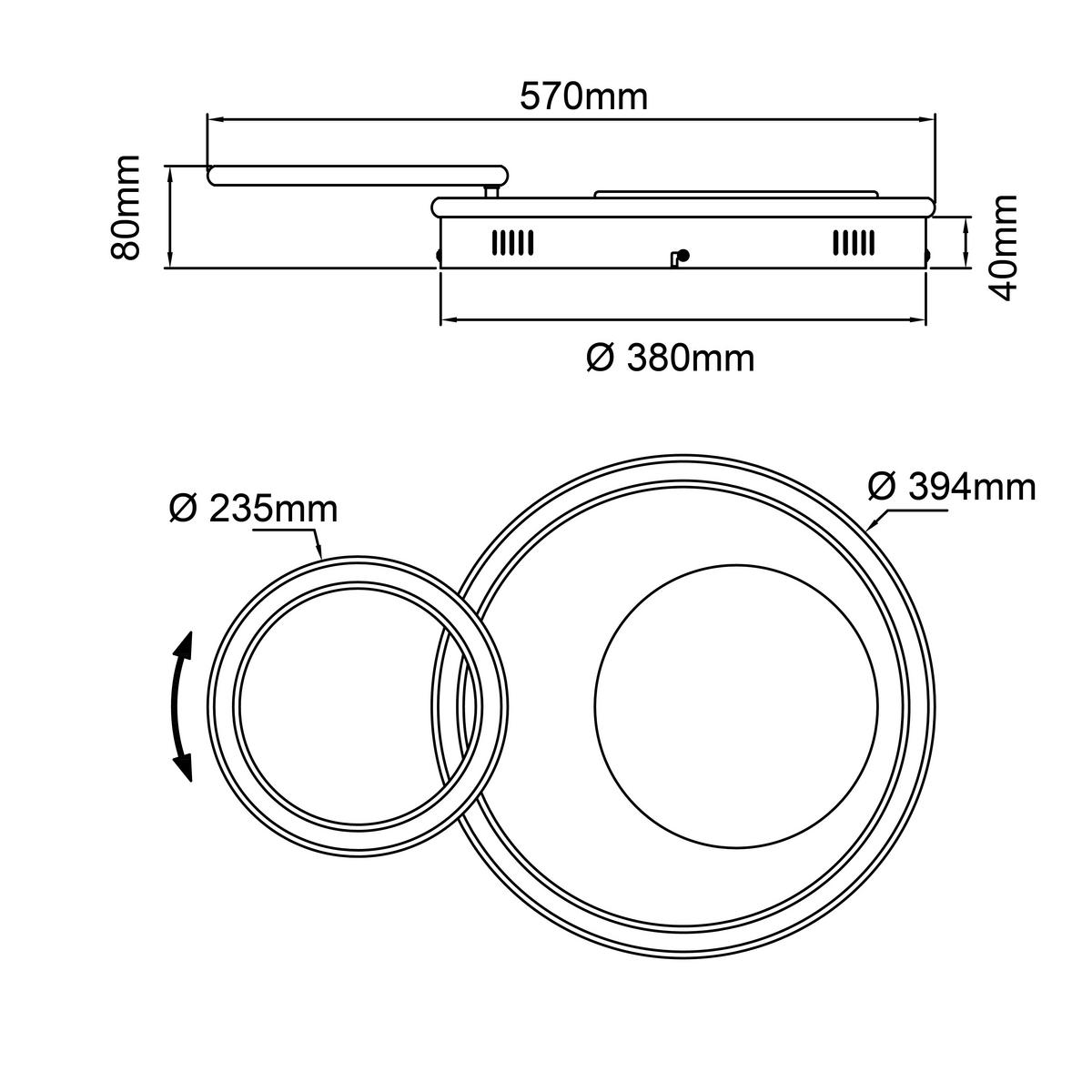LED-Deckenleuchte Karney L: 57 cm Mit 3 Helligkeitsstufen - Schwarz/Braun, Design, Kunststoff/Metall (39,4/57/8cm) - Brilliant
