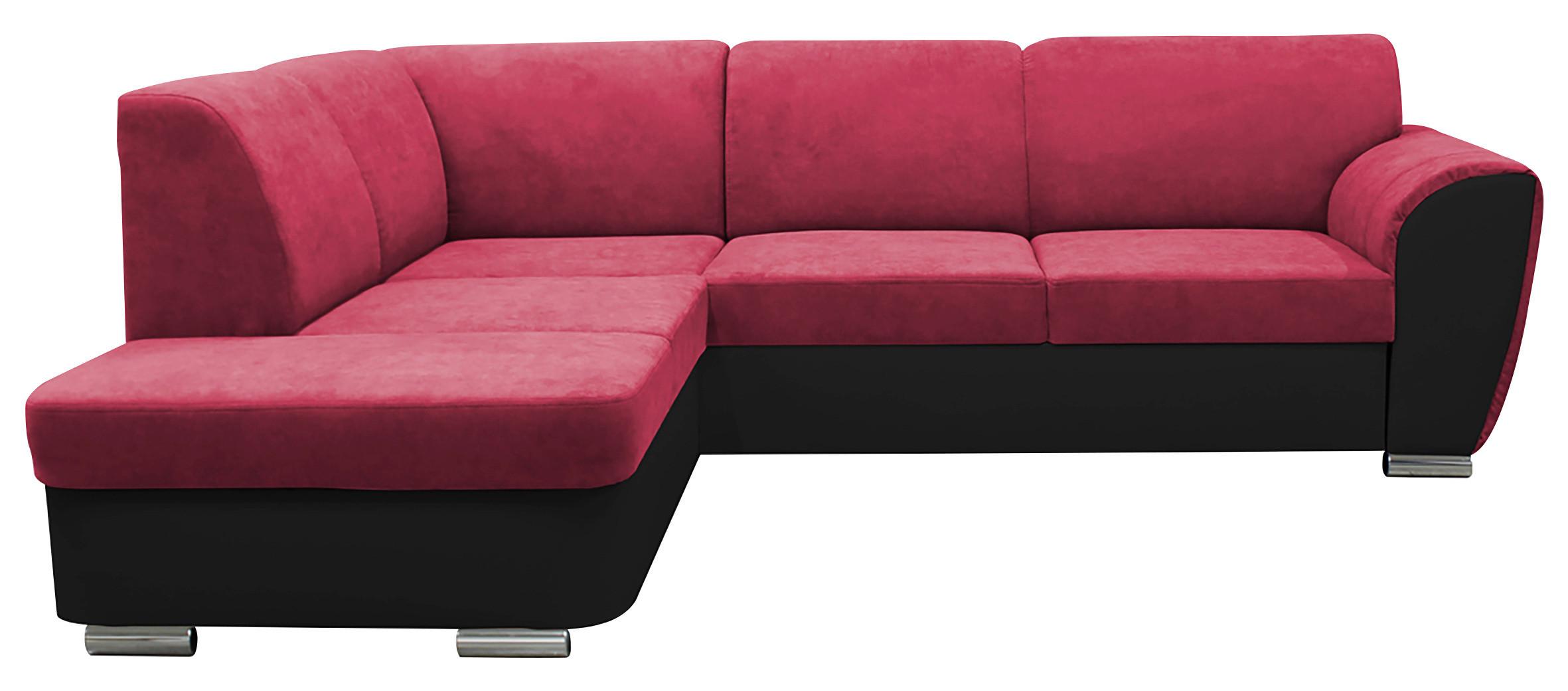 Ecksofa Mit  Bettkasten Doris Rücken Echt Rot/Schwarz - Silberfarben/Rot, Design, Textil (196/255cm) - MID.YOU