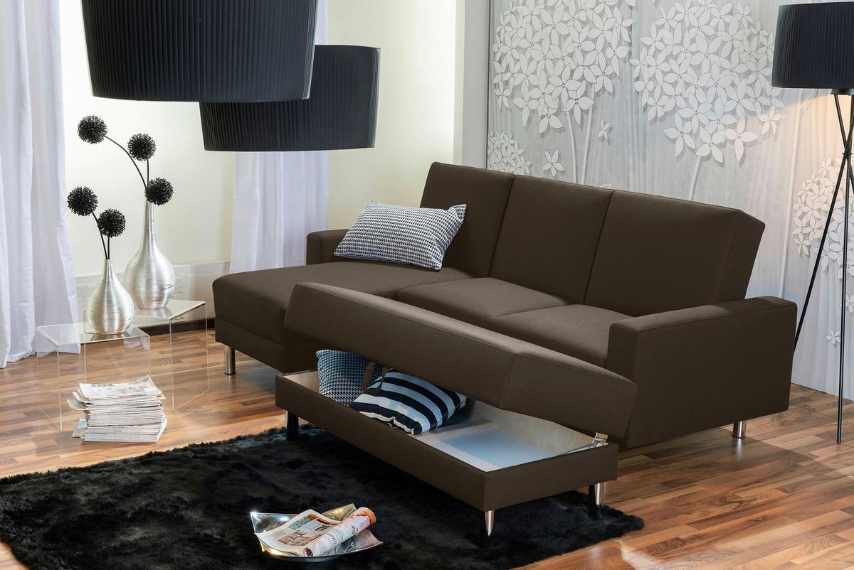 Ecksofa mit Schlaffunktion Just Fashion Braun - Chromfarben/Braun, KONVENTIONELL, Textil (152/230cm) - Max Winzer