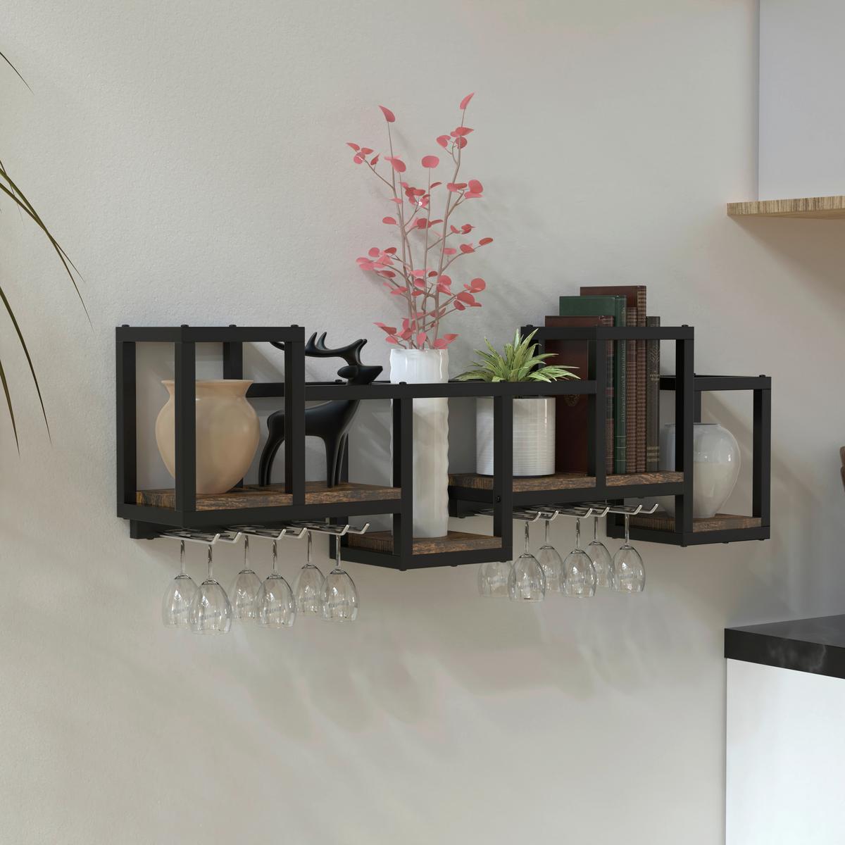 Wandregal Kolari Schwarz, Eiche B: 108cm - Eichefarben/Schwarz, Design, Holzwerkstoff/Metall (108/26/18cm) - MID.YOU