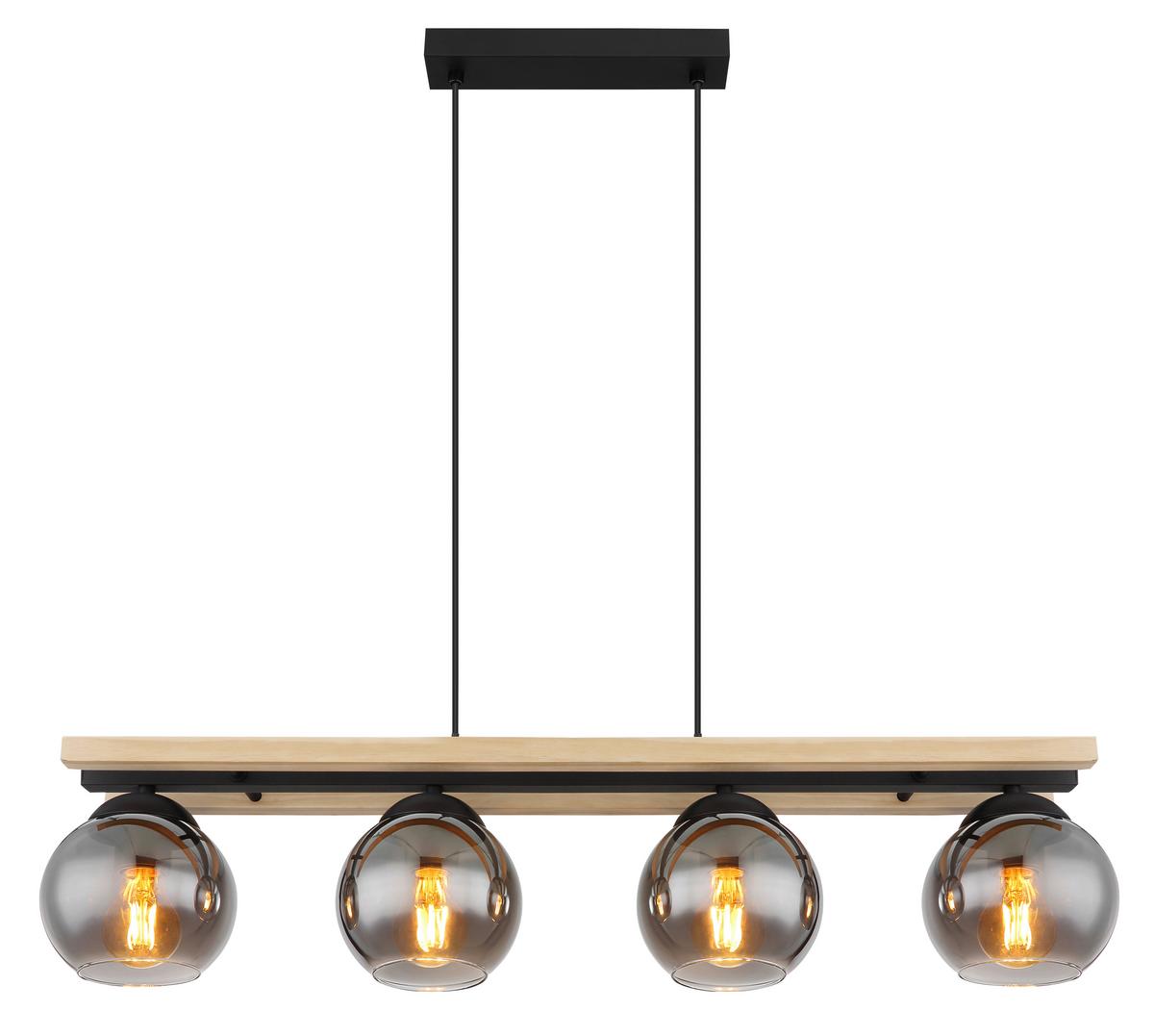Függőlámpa 15569-4h Conni - natúr színű/fekete, Natur, Üveg/fa (85/15/120cm) - Globo