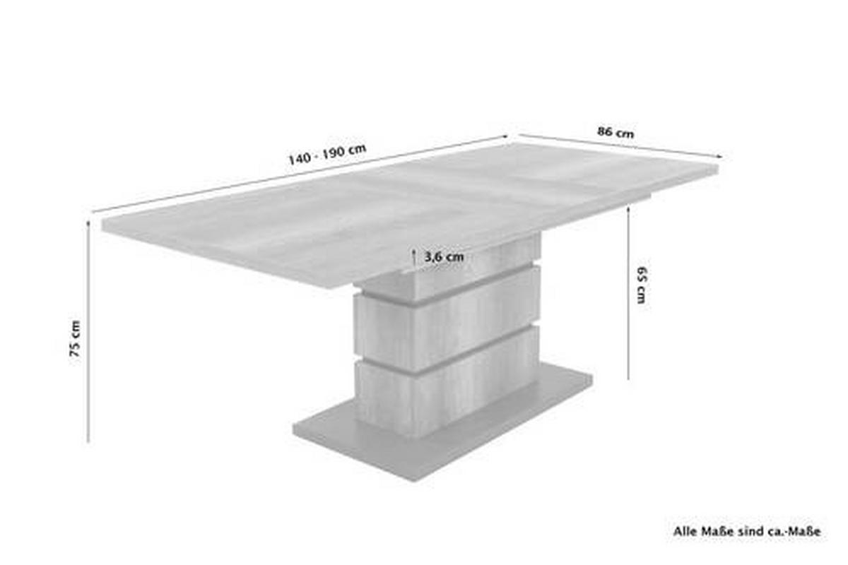 Esstisch ausziehbar Bea 140-190x86 cm Eiche Dekor - Anthrazit/Braun, MODERN, Holzwerkstoff (140/86/75cm) - MID.YOU