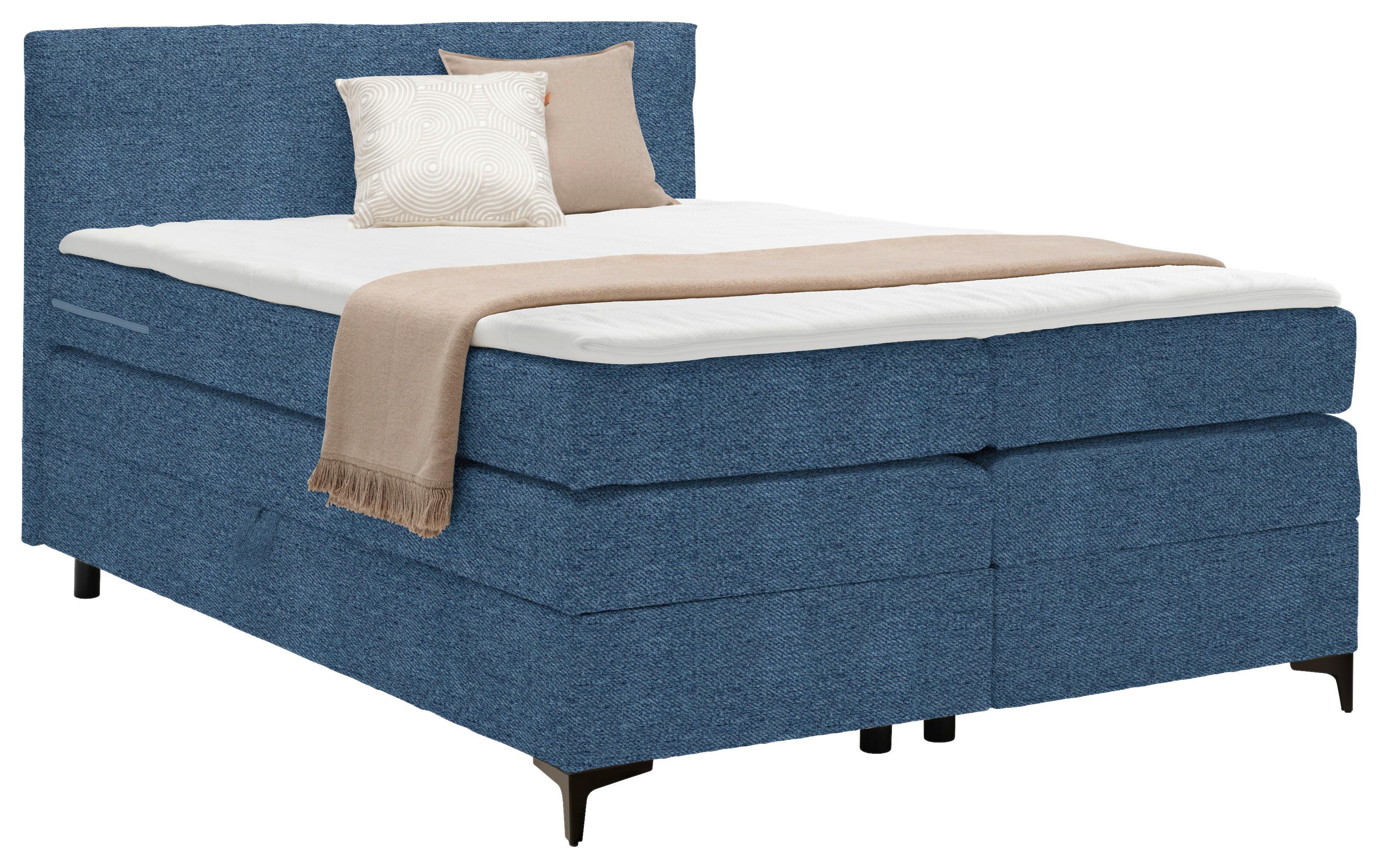 Boxspringová postel BARI 140/200, modrá - modrá/černá, Konvenční, kov/textil (140/200cm) - Mömax