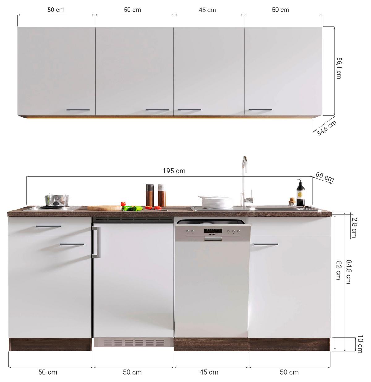 Küchenzeile Economy M. Geräten 195 Cm Schwarz/eiche Dekor - Eichefarben/Schwarz, Basics, Holzwerkstoff (195cm) - Respekta