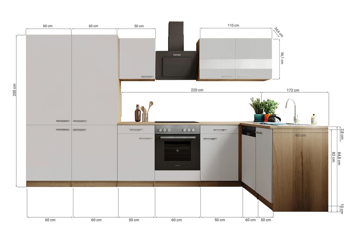 ECKKÜCHE Merle, Schwarz S: 340x172 cm - Eichefarben/Schwarz, Trend, Holzwerkstoff (340/172cm) - Respekta
