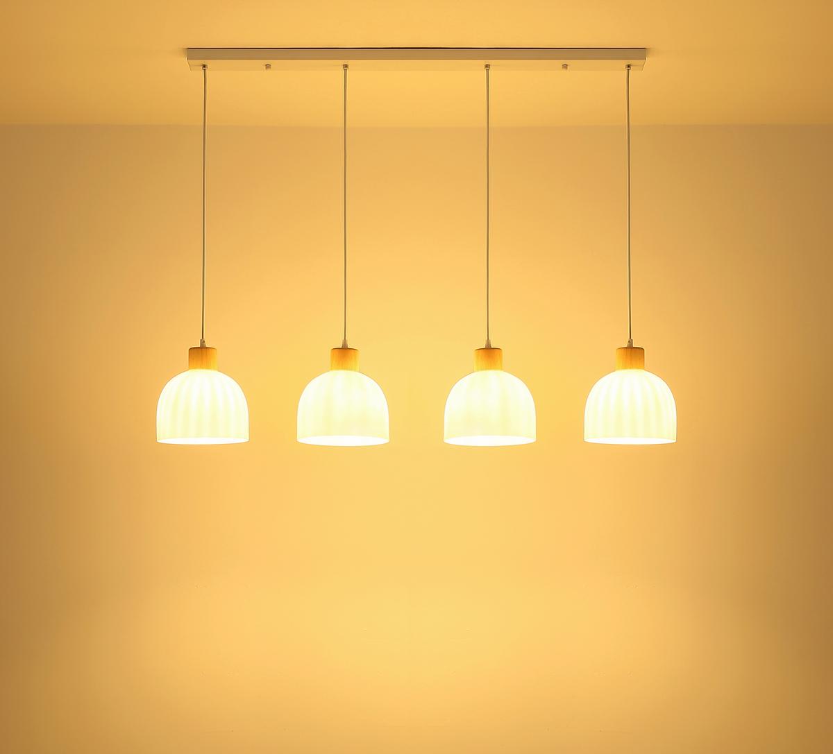 HÄNGELEUCHTE Weiß, Opal, ca. 113x20x120 cm - Opal/Braun, Design, Glas/Holz (113/20/120cm) - Globo
