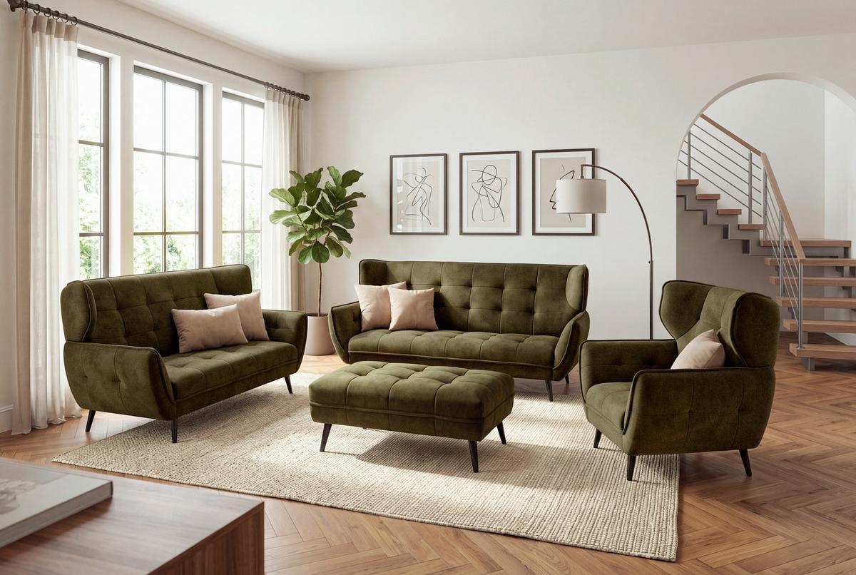Velký taburet Ariana, zelený - Moderní, textil (109/45/69cm)